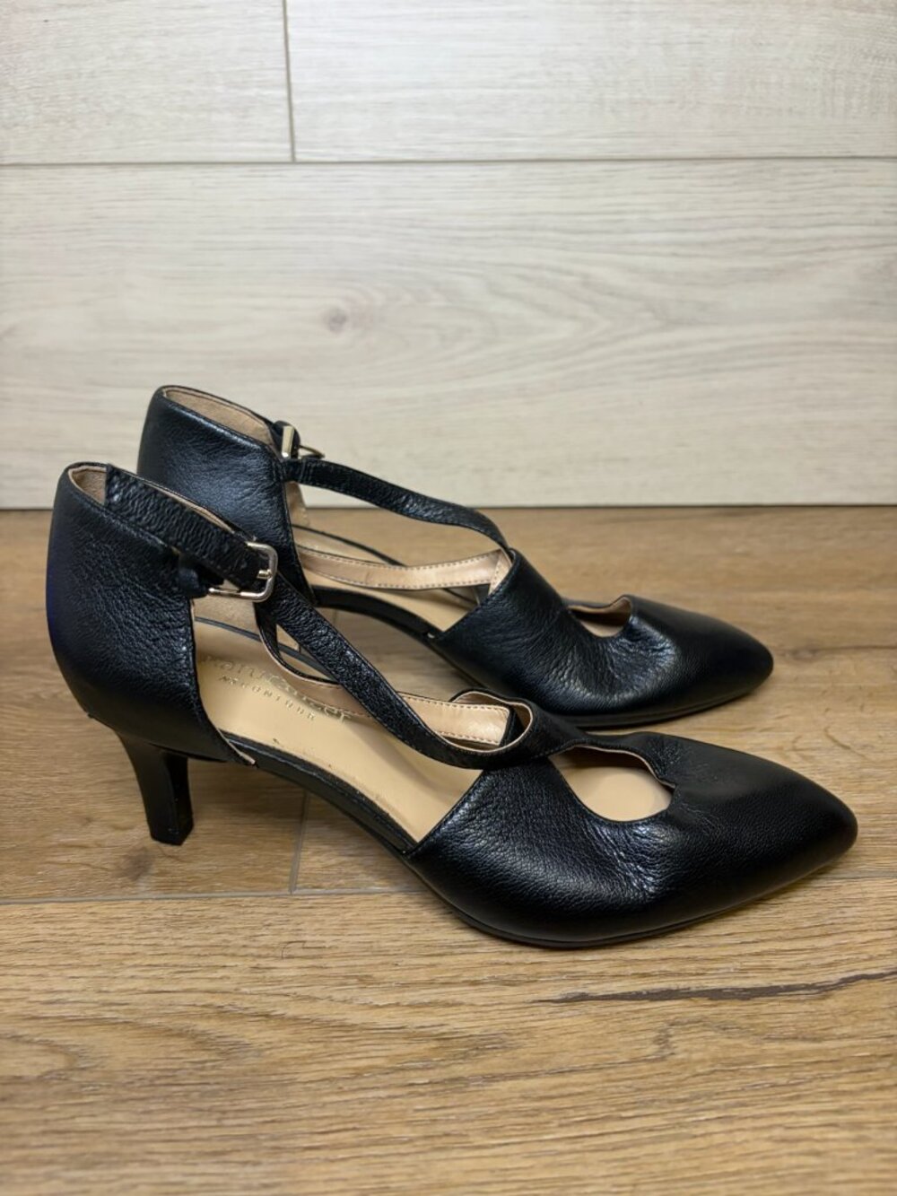 Naturalizer Okira Black Leather Mary Jane Block Heel Pumps Size 5.5M